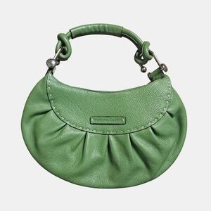 BCBGMAXAZRIA Crescent Pebbled Leather Purse Hand Bag Lined‎ Green Retro Y2K